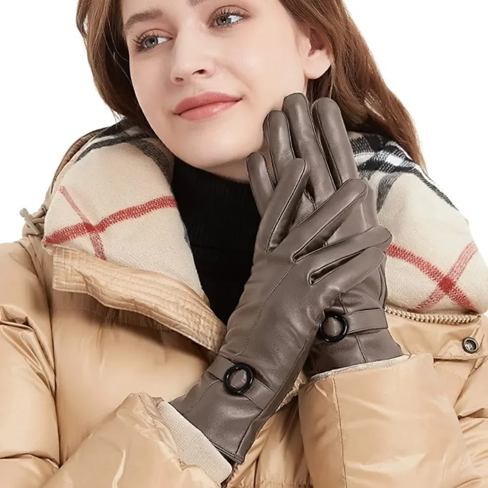 Winter Leather Gloves Beige
